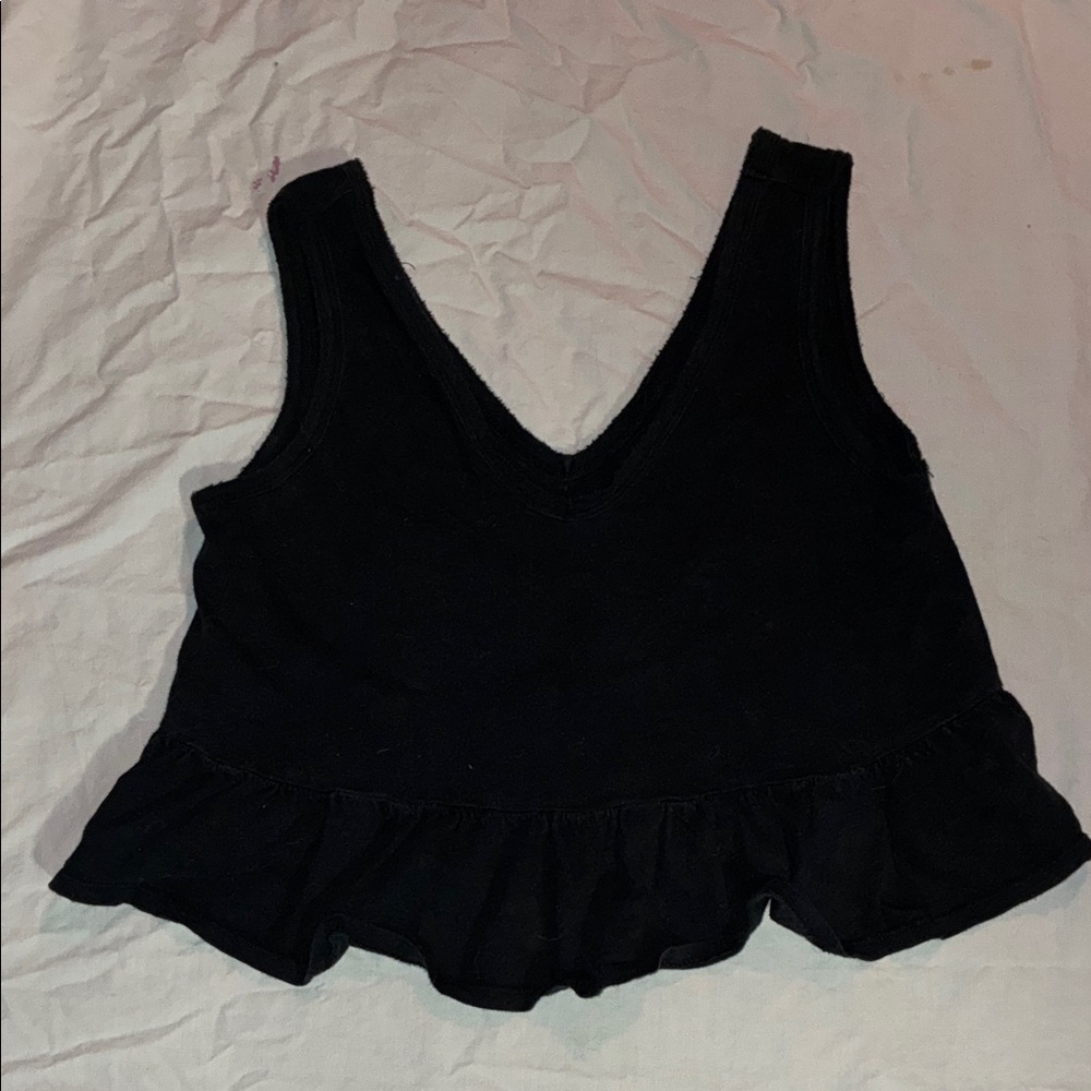 Black Sleeveless Ruffle Hem Top